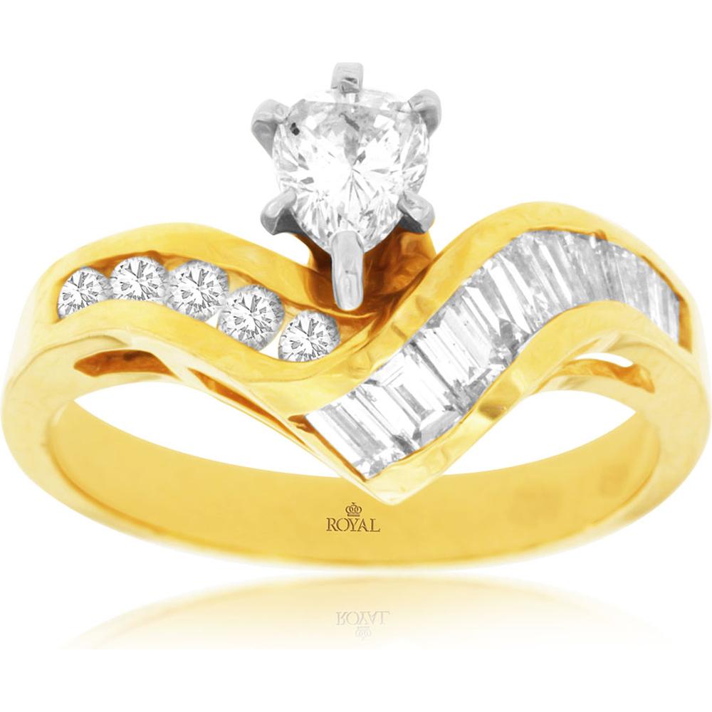 Royal 14K Yellow Gold Pear-Shaped Diamond Engagement Ring - 1.13 Carat Total Diamond Weight