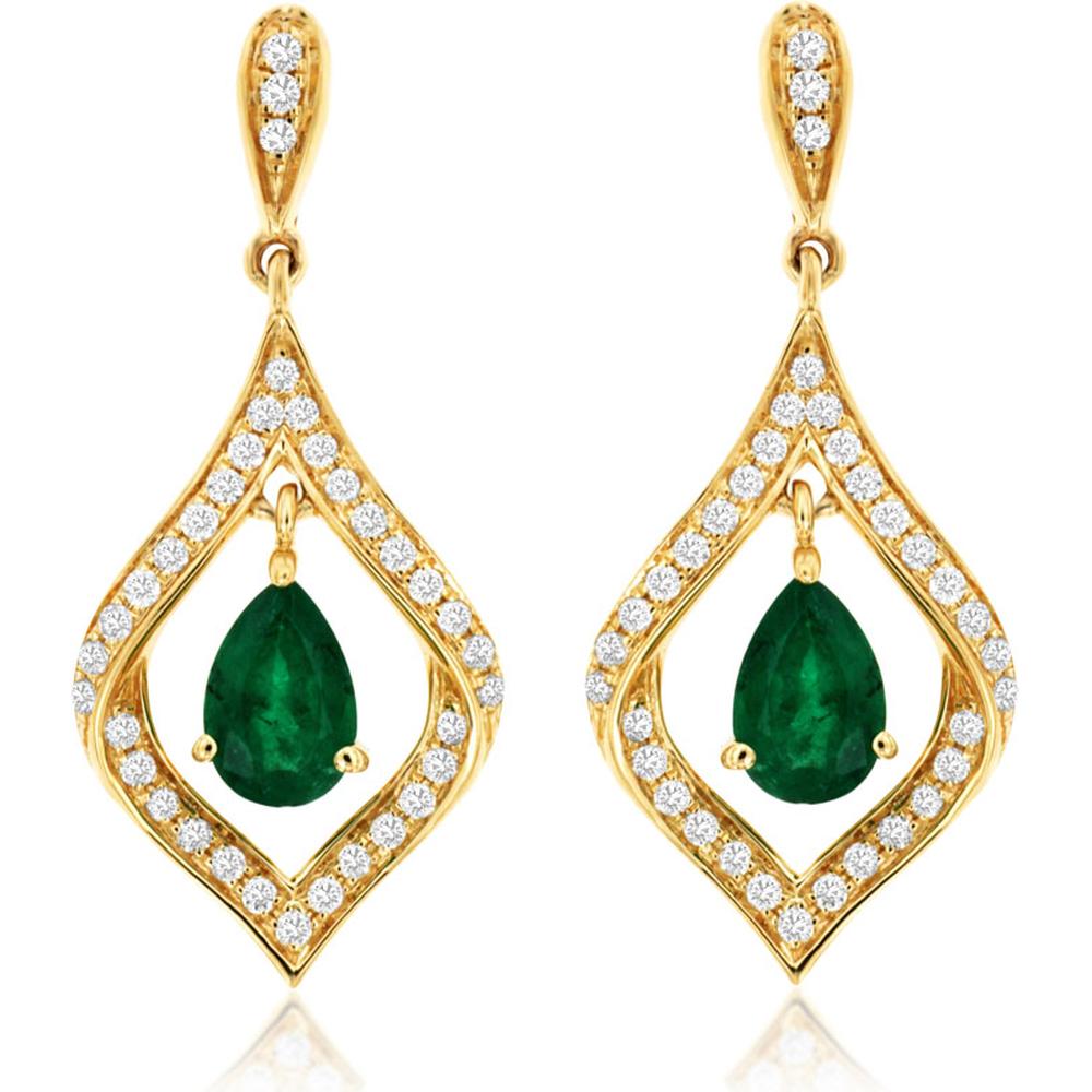Royal 14K Yellow Gold Pear-shaped Emerald and Diamond Earrings - 1.04 Carat Total Gem Weight