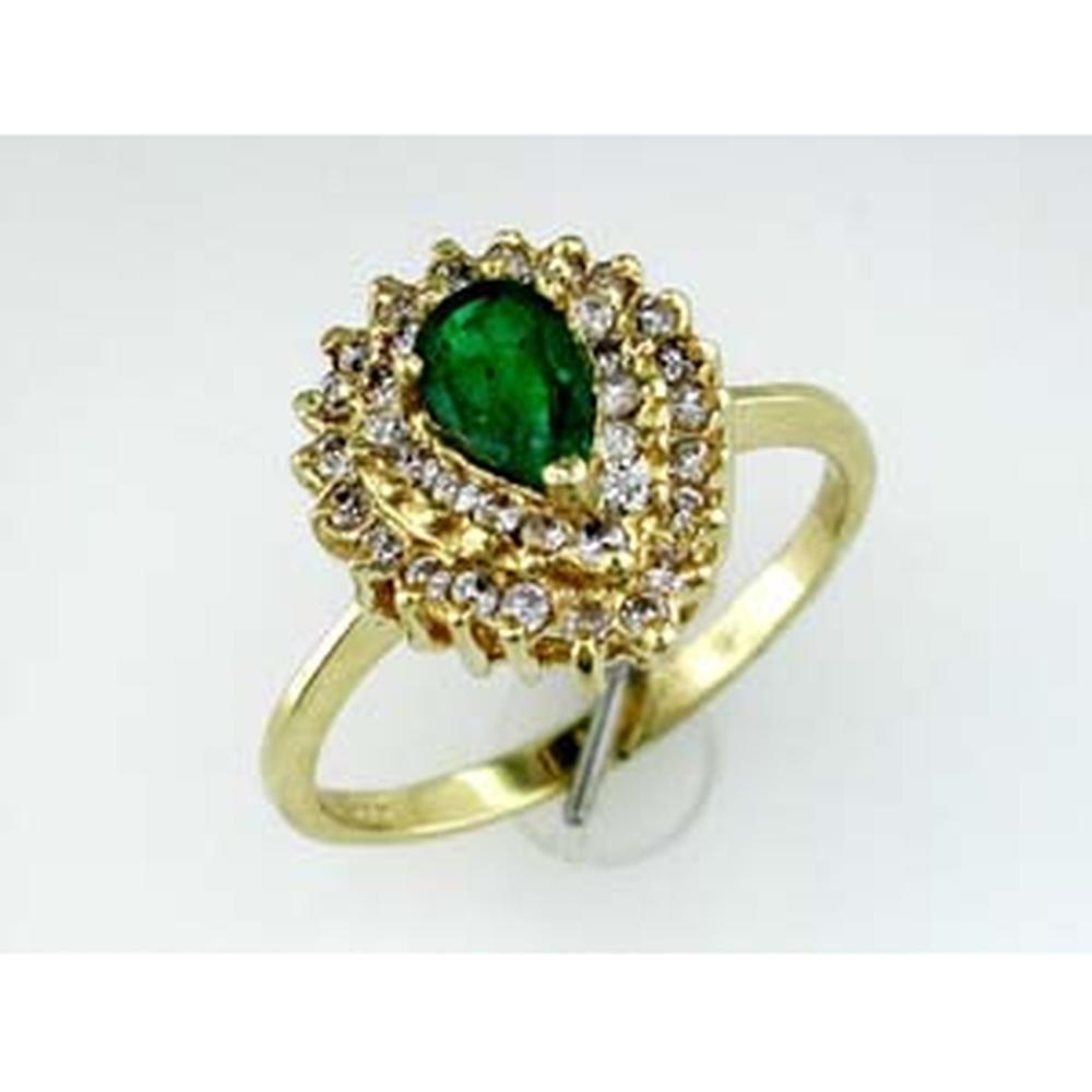 Royal 14K Yellow Gold Pear-Shaped Emerald & Diamond Halo Ring - 0.40 Carats Emerald, 0.50 Carats Total Diamond Weight