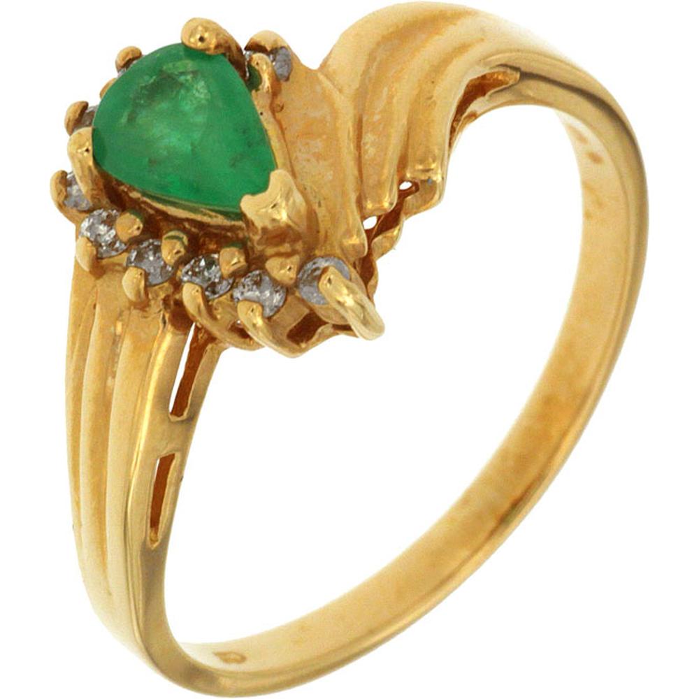 Royal 14K Yellow Gold Pear-Shaped Emerald and Diamond Ring - 0.38 Carat Emerald, 0.11 Carat Diamond Total Weight