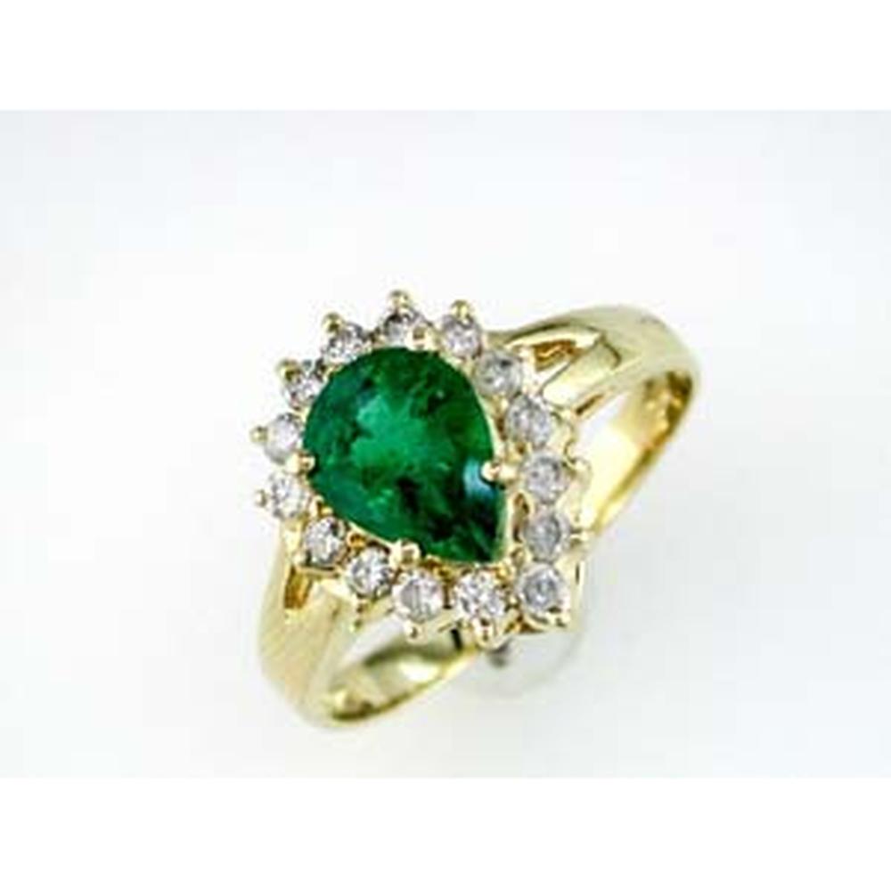 Royal 14K Yellow Gold Pear-Shaped Emerald and Diamond Ring - 1.10 Carat Emerald, 0.40 Carat Diamond Total Weight