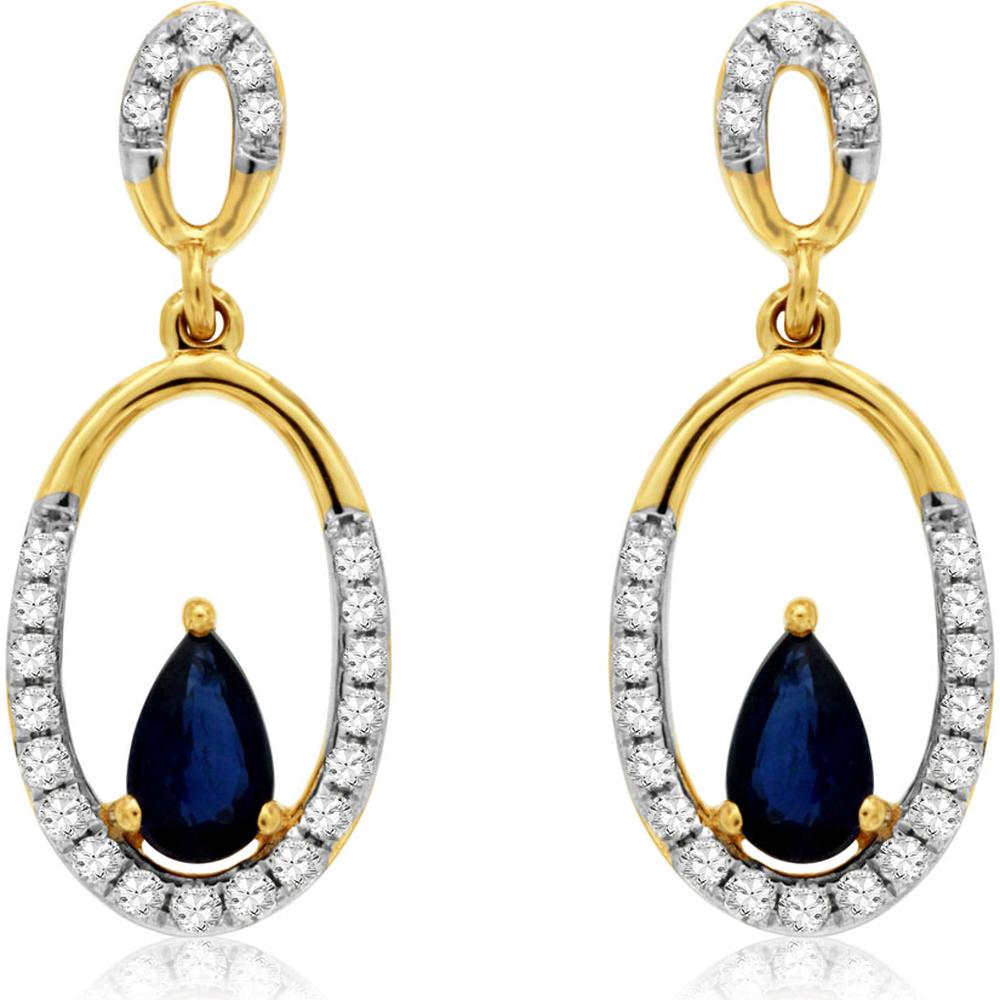 Royal 14K Yellow Gold Pear-Shaped Sapphire and Diamond Earrings - 0.55 Carat Sapphire, 0.20 Carat Diamond