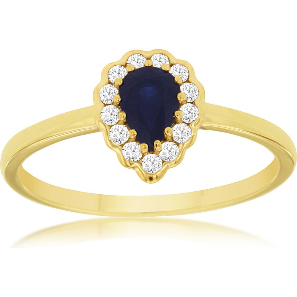 Royal 14K Yellow Gold Pear-Shaped Sapphire and Diamond Ring - 0.52 Carat Sapphire, 0.14 Carat Diamond Total