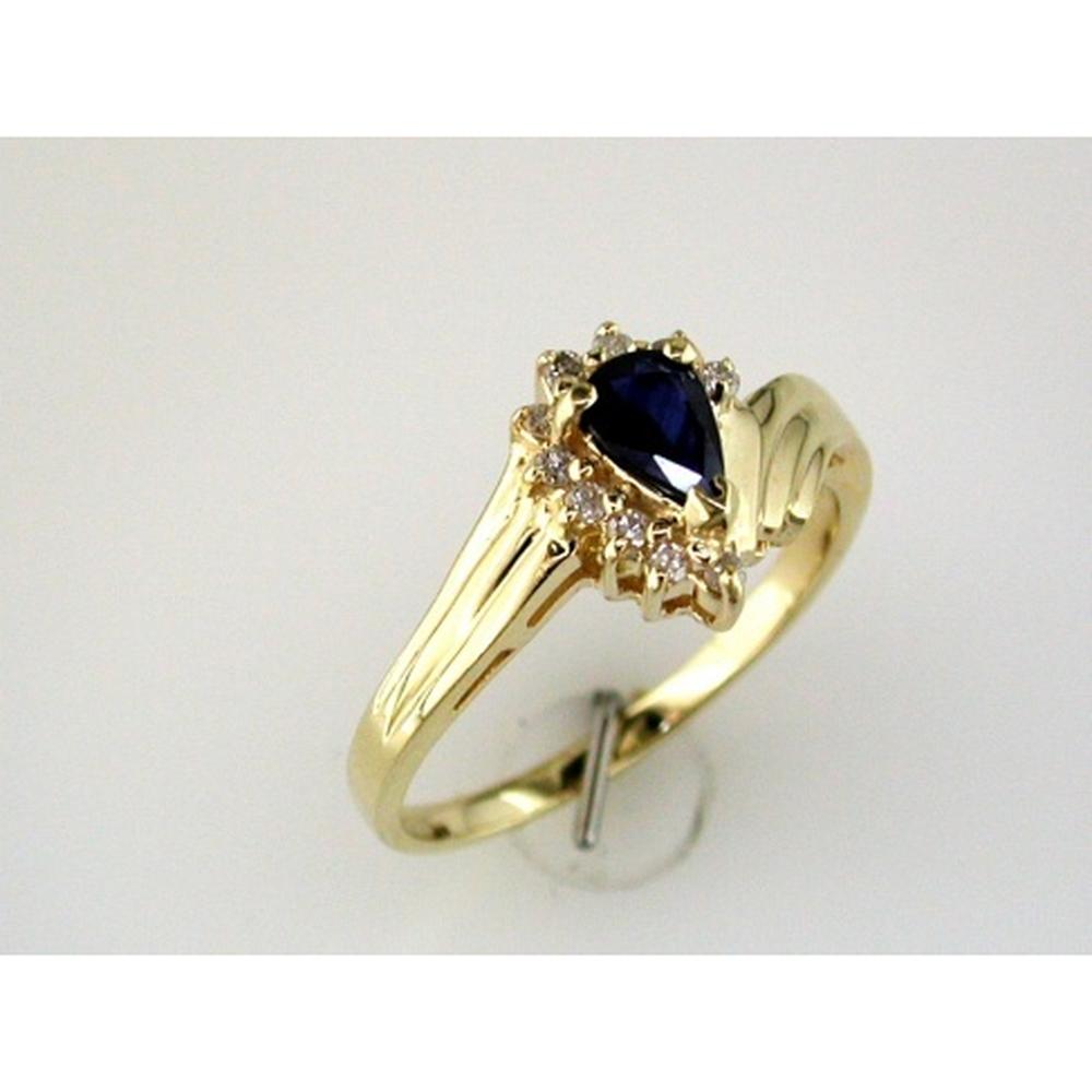 Royal 14K Yellow Gold Pear-Shaped Sapphire and Diamond Ring - Timeless Elegance