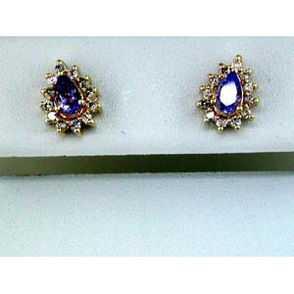 Royal 14K Yellow Gold Pear-Shaped Tanzanite & Diamond Earrings - 0.40 Carat Tanzanite, 0.20 Carat Diamond