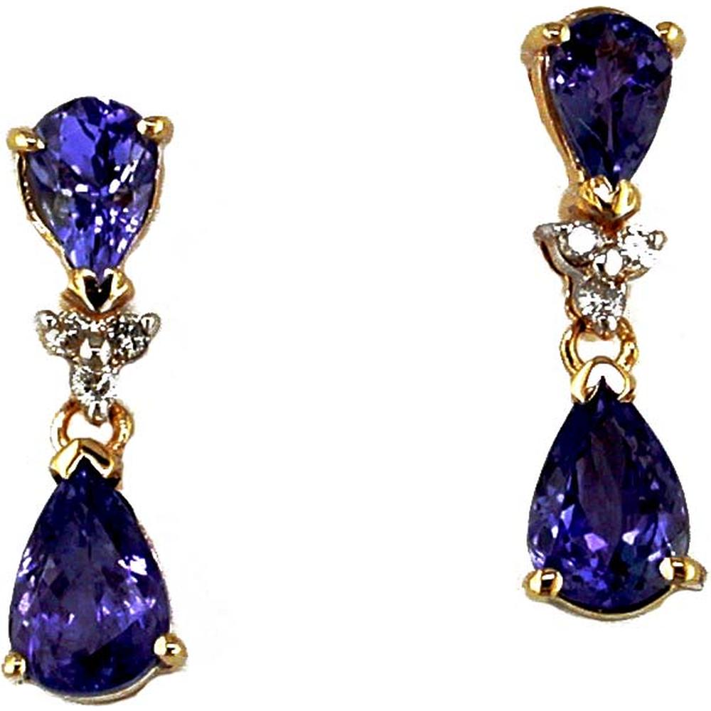 Royal 14K Yellow Gold Pear Tanzanite & Diamond Earrings - 2.40 Carat Tanzanite - 0.06 Carat Diamond Total Weight
