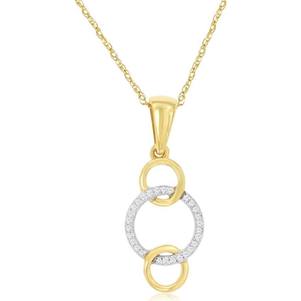 Royal 14K Yellow Gold Pendant Necklace with 0.07 Carat Diamond-Studded Interlocking Circles