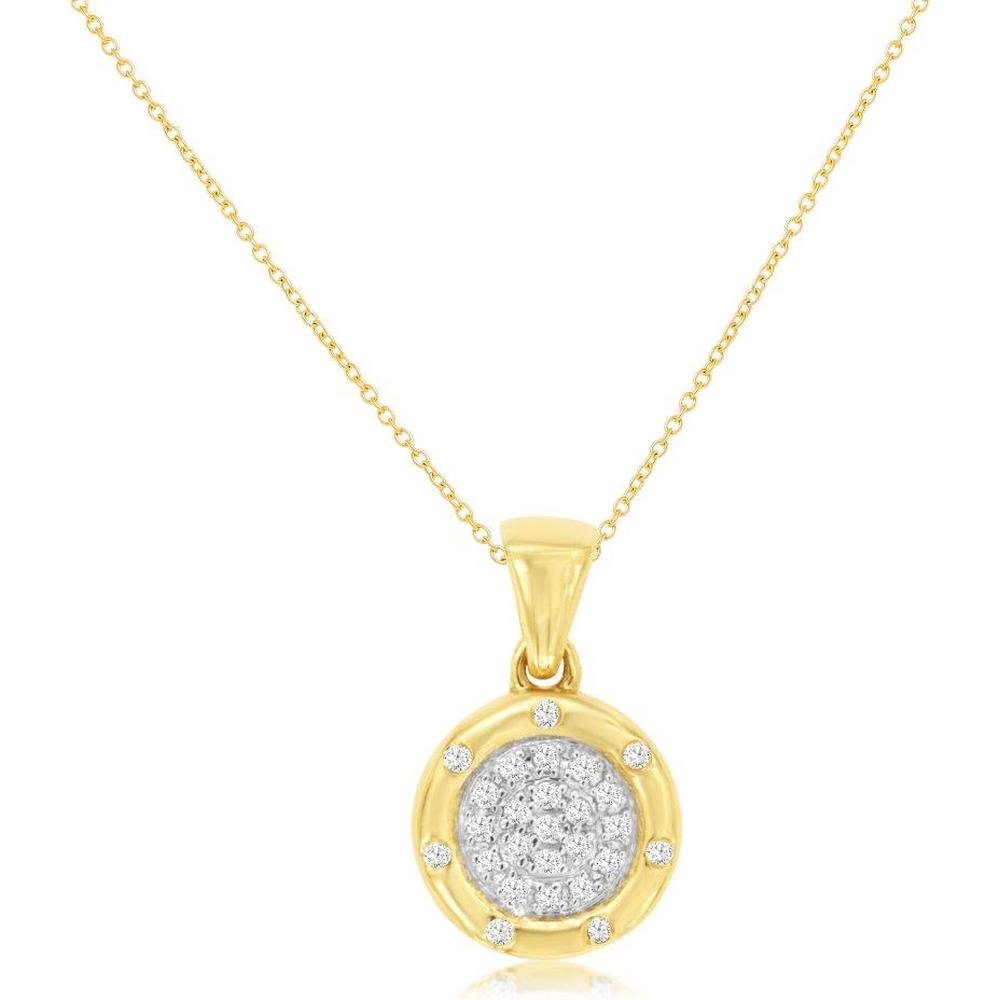 Royal 14K Yellow Gold Pendant Necklace with Clustered Round Diamonds - 0.08 Carat Total Diamond Weight