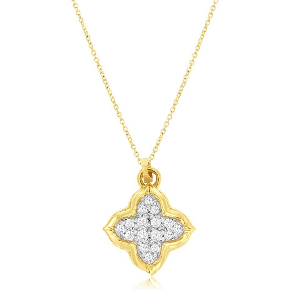Royal 14K Yellow Gold Pendant with 0.08 Carat Diamonds in Quatrefoil Design