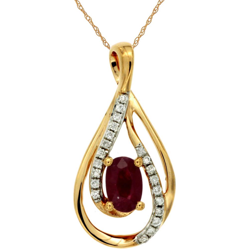Royal 14K Yellow Gold Pendant with 0.60 Carat Oval Ruby and 0.08 Carat Diamonds