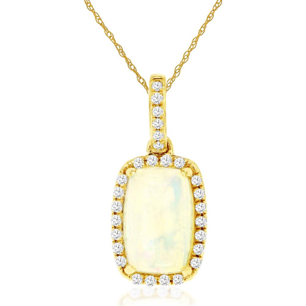Royal 14K Yellow Gold Pendant with 1.00 Carat Opal and 0.11 Carat Diamond
