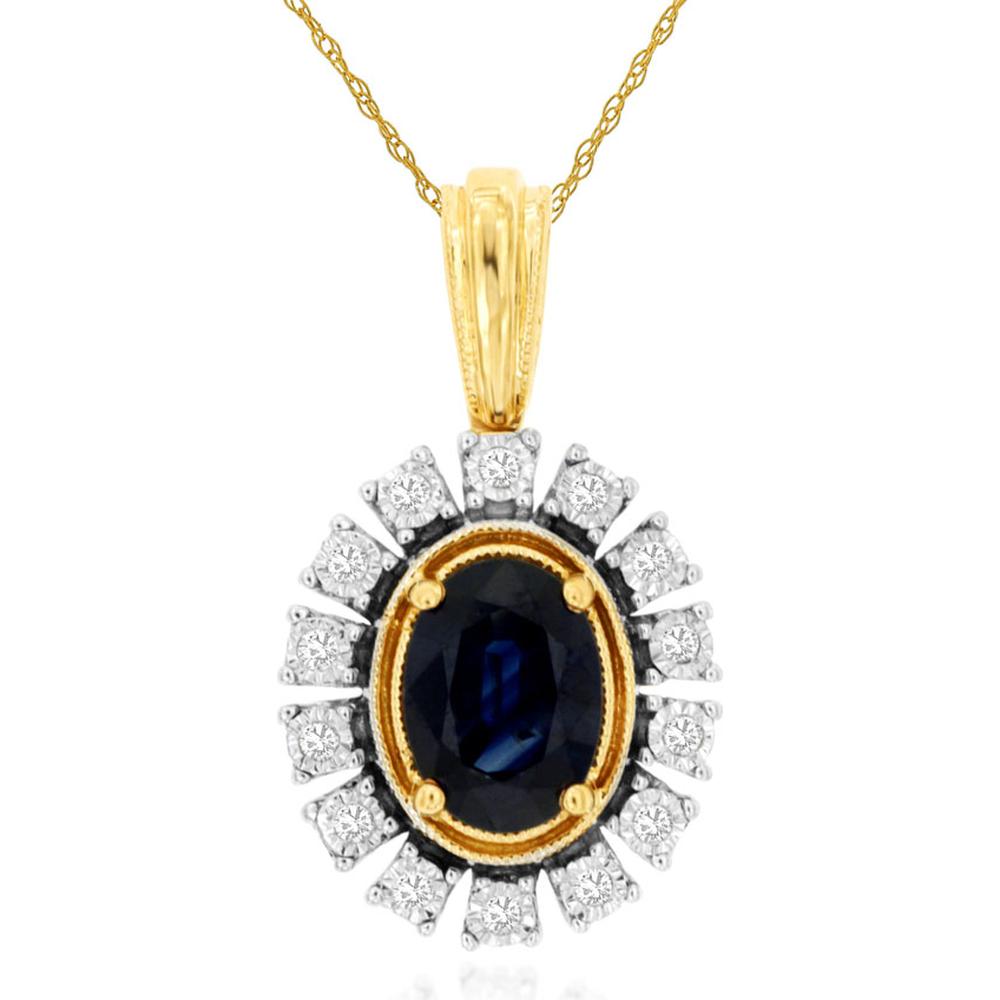 Royal 14K Yellow Gold Pendant with 1.00 Carat Oval Sapphire and 0.07 Carat Diamond Halo