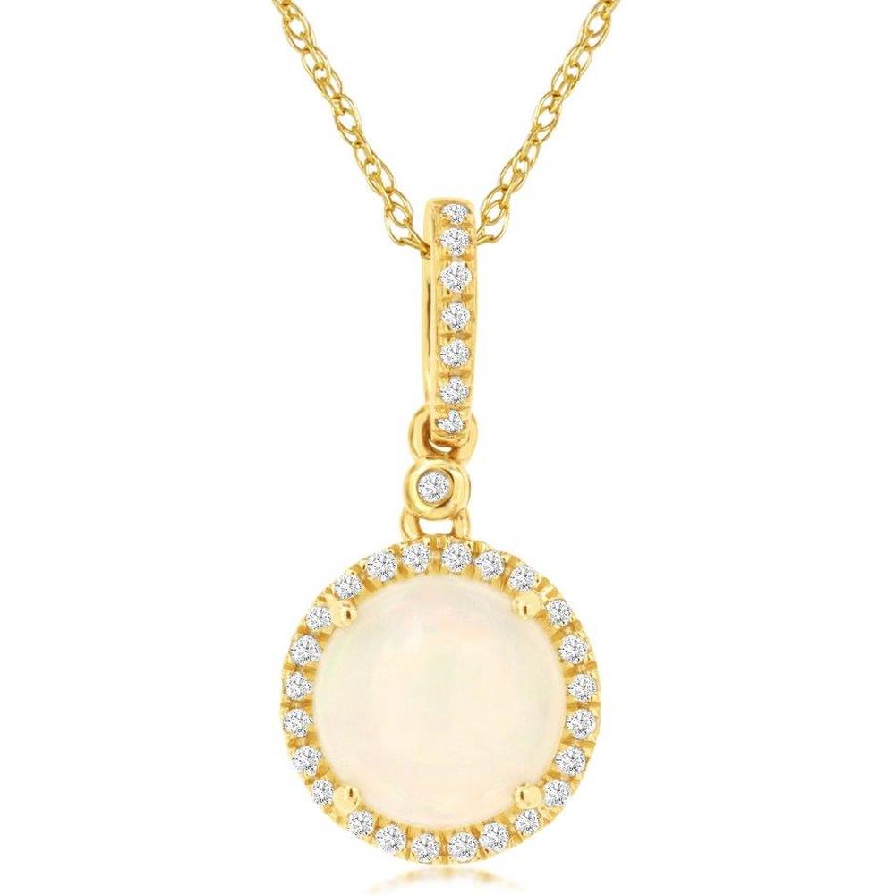 Royal 14K Yellow Gold Pendant with 1.20 Carat Opal and 0.12 Carat Diamond Halo