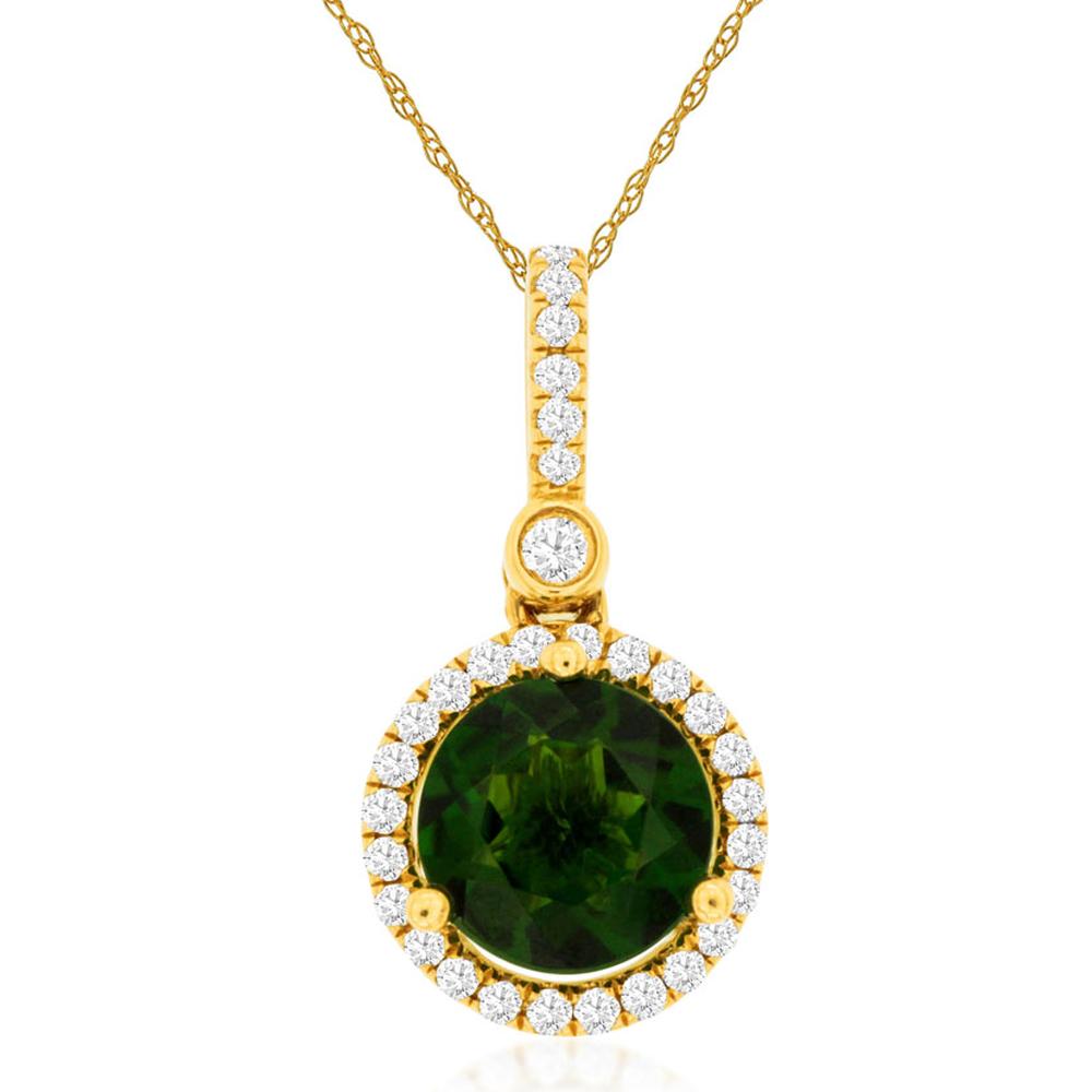 Royal 14K Yellow Gold Pendant with 1.45 Carat Round Russalite and 0.18 Carat Diamond Halo