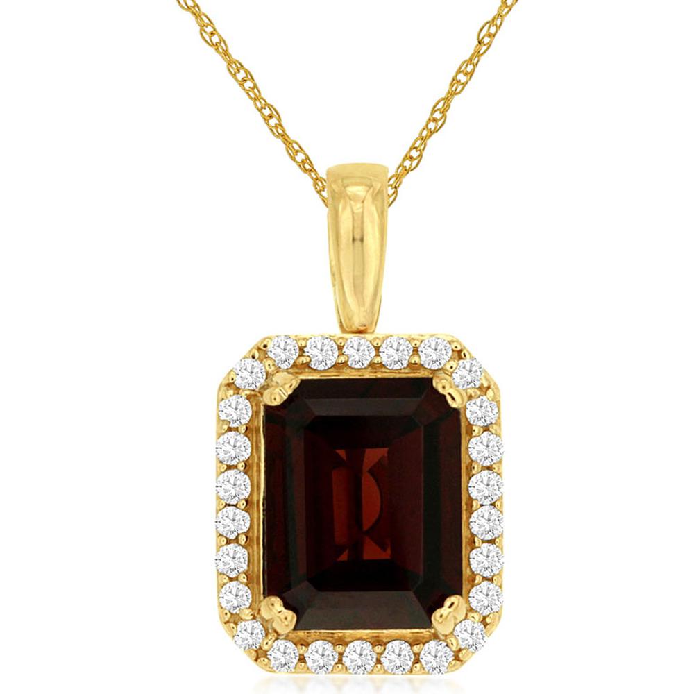 Royal 14K Yellow Gold Pendant with 2.50 Carat Emerald Cut Garnet and 0.20 Carat Diamond Halo