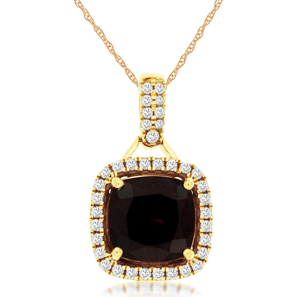 Royal 14K Yellow Gold Pendant with 2.75 Carat Cushion Cut Garnet and 0.24 Carat Diamond Halo