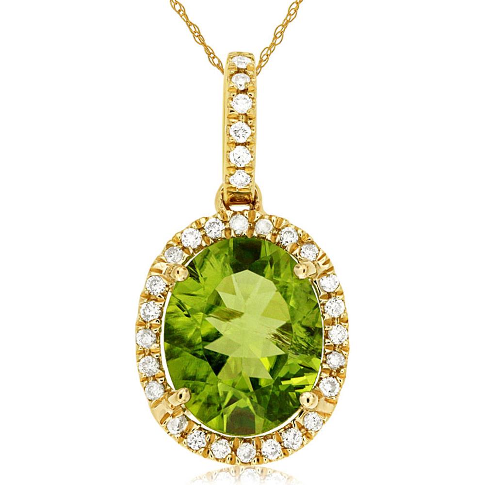 Royal 14K Yellow Gold Pendant with 2.80 Carat Oval Cut Peridot and 0.18 Carat Diamond Halo