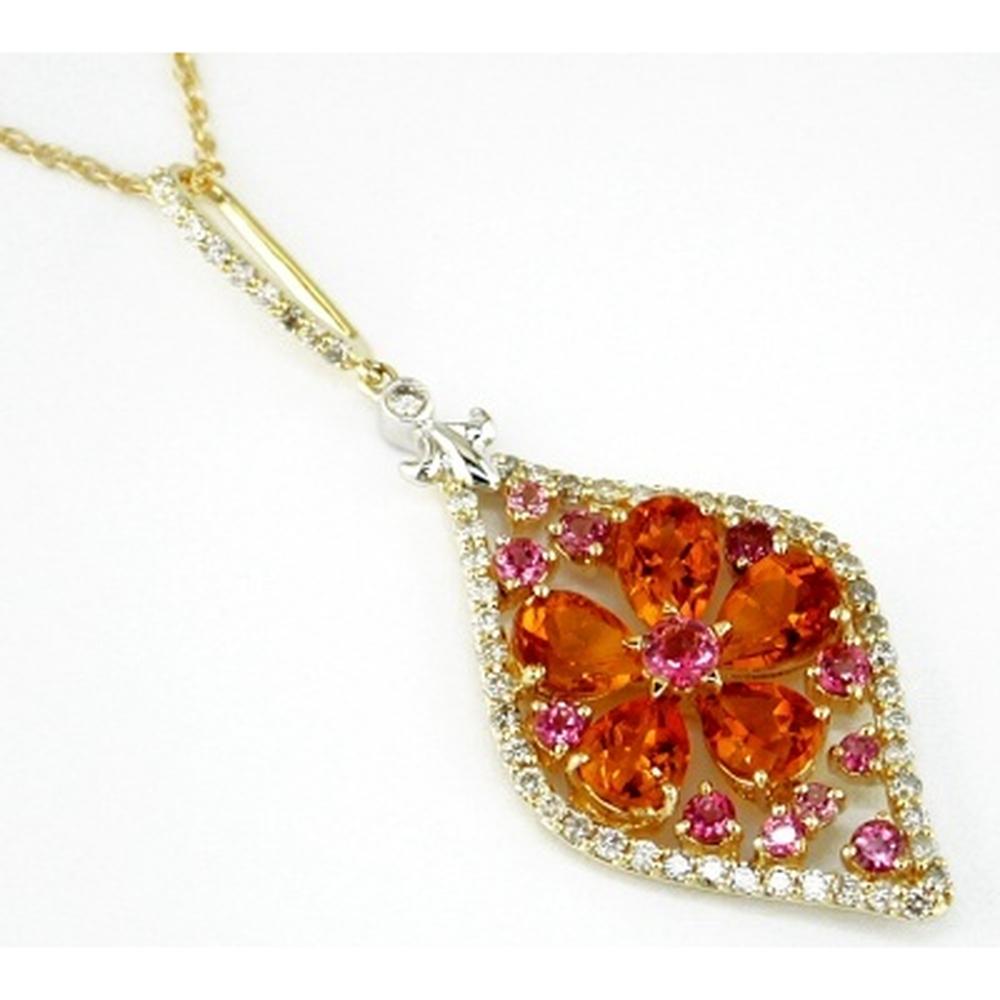 Royal 14K Yellow Gold Pendant with 4.00 Carat Citrine, Pink Tourmaline, and Diamond Accents