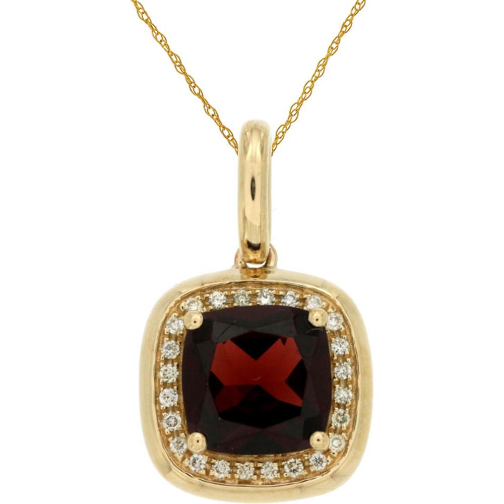 Royal 14K Yellow Gold Pendant with Cushion Cut Garnet and Diamond Halo - 1.58 Carat Total Gem Weight