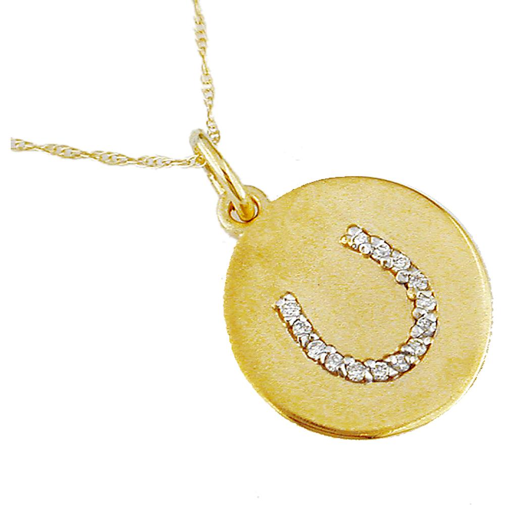 Royal 14K Yellow Gold Pendant with Horseshoe Design and 0.09 Carat Round Diamonds