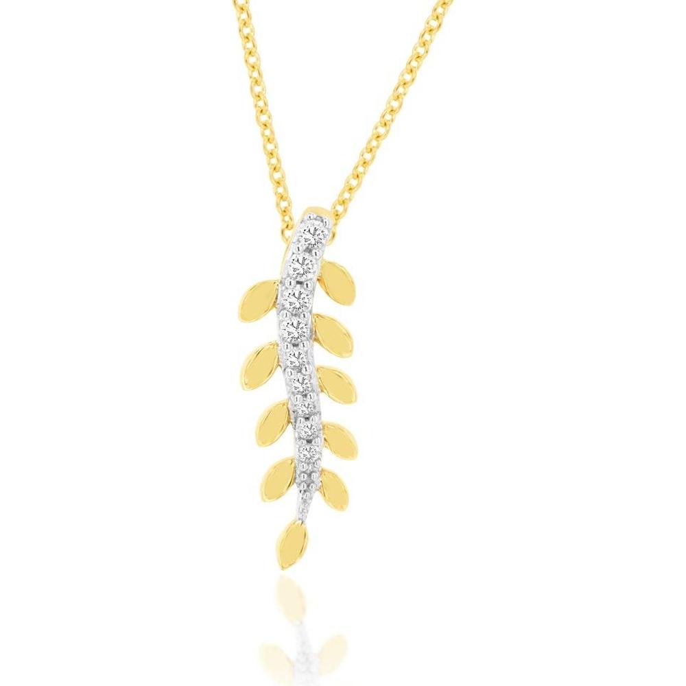 Royal 14K Yellow Gold Pendant with Leaf Motif and 0.08 Carat Total Diamond Weight