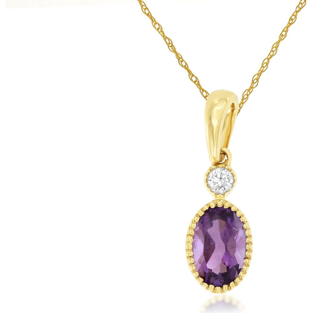 Royal 14K Yellow Gold Pendant with Oval Amethyst and Round Diamond Accent - 0.48 Carat Total Gem Weight