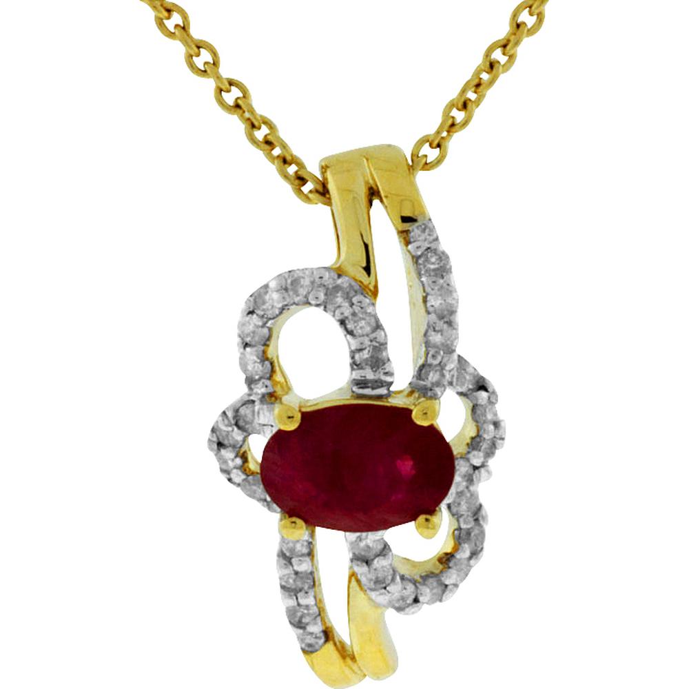 Royal 14K Yellow Gold Pendant with Oval Ruby and Round Diamond Halo – 0.60 Carats Ruby and 0.18 Carats Diamond
