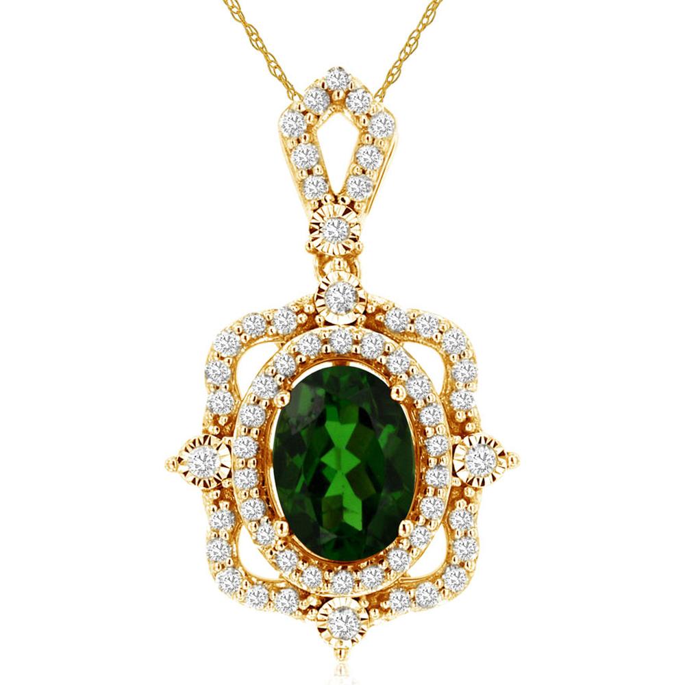Royal 14K Yellow Gold Pendant with Oval Russalite and Halo of Round Diamonds - 0.95 Carat Russalite, 0.25 Carat Diamond