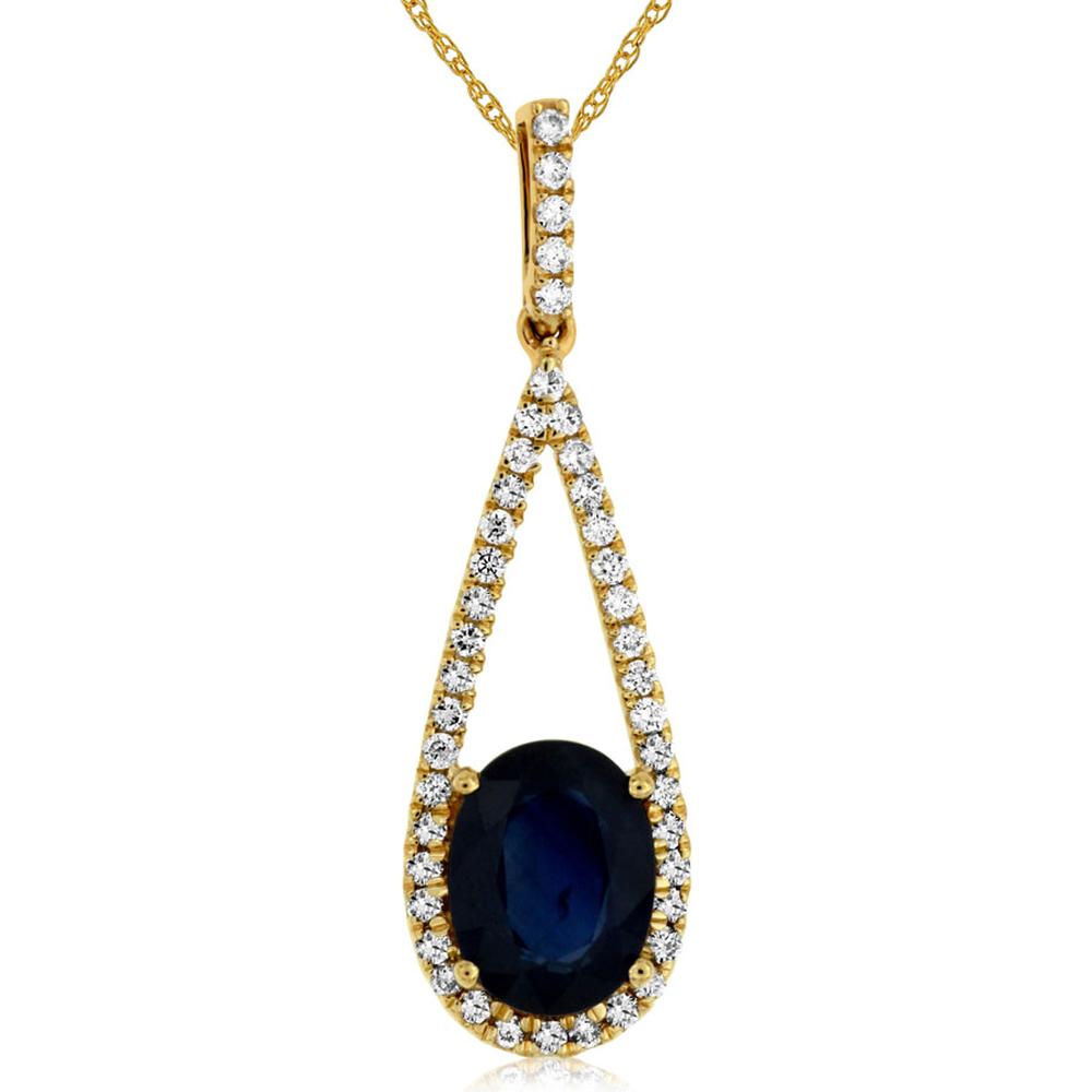 Royal 14K Yellow Gold Pendant with Oval Sapphire and Diamond Halo - 1.47 Carat Sapphire, 0.23 Carat Total Diamond Weight