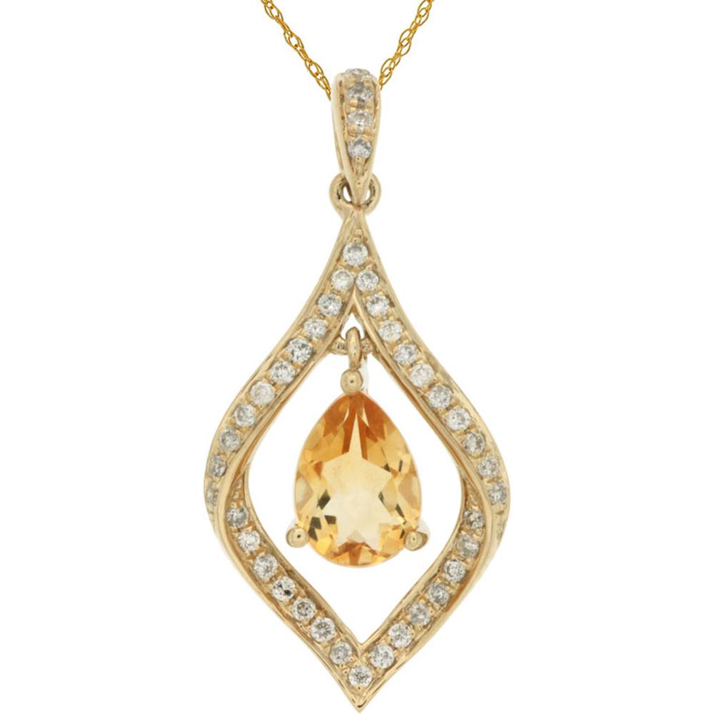 Royal 14K Yellow Gold Pendant with Pear-Shaped Citrine and Diamond Halo - 0.77 Carat Total Gem Weight