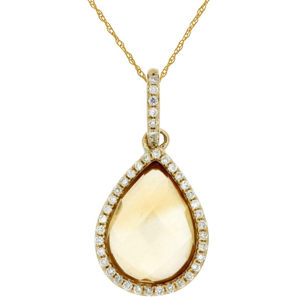 Royal 14K Yellow Gold Pendant with Pear-Shaped Citrine and Diamond Halo - 2.28 Carat Total Gem Weight
