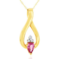 Royal 14K Yellow Gold Pendant with Pear-Shaped Pink Sapphire (0.48ct) and Round Diamonds