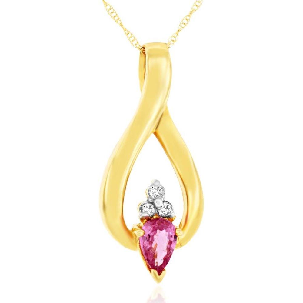 Royal 14K Yellow Gold Pendant with Pear-Shaped Pink Sapphire (0.48ct) and Round Diamonds
