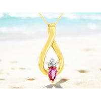 Royal 14K Yellow Gold Pendant with Pear-Shaped Pink Sapphire (0.48ct) and Round Diamonds