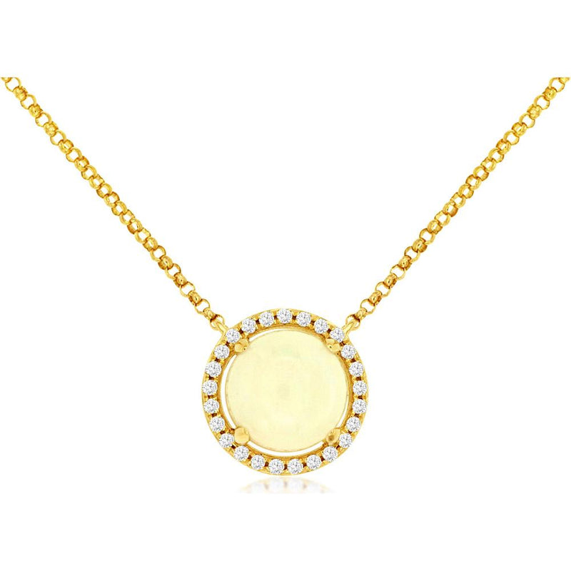 Royal 14K Yellow Gold Pendant with Round Opal and Diamond Halo - 1.34 Carat Total Gem Weight