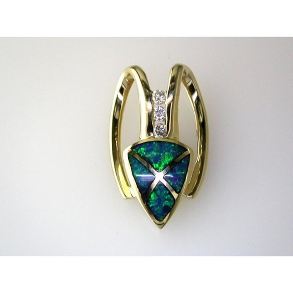 Royal 14K Yellow Gold Pendant with Triangular Opal and 0.12 Carats Round Diamonds