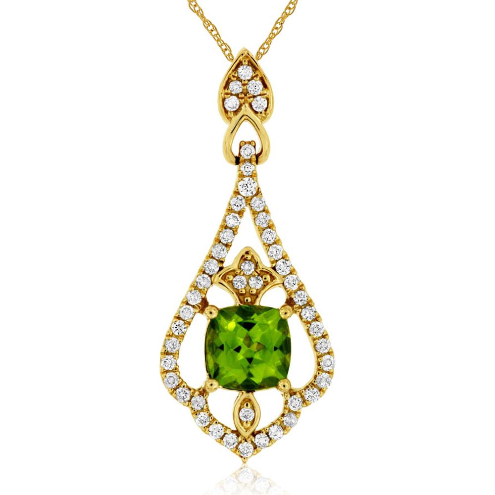 Royal 14K Yellow Gold Peridot and Diamond Cushion-Cut Pendant - 1.29 Carat Total Gem Weight