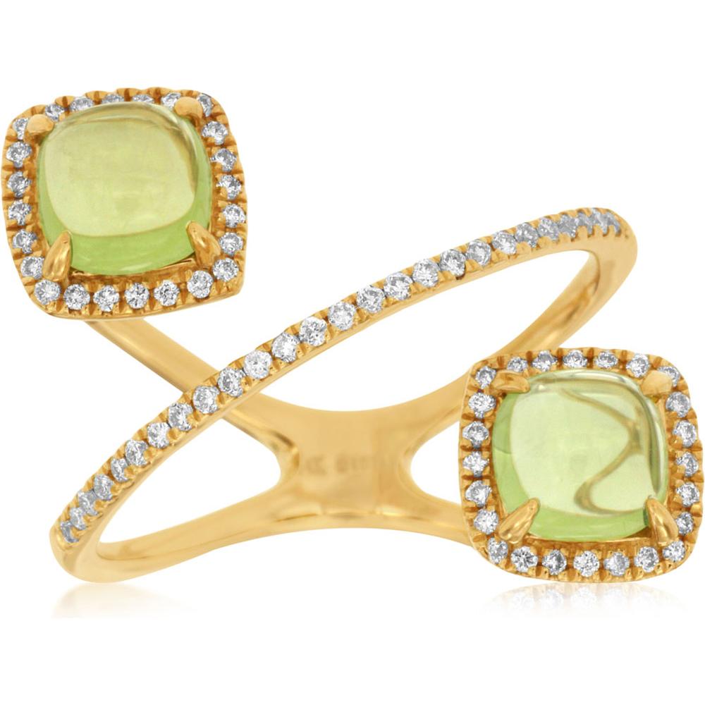 Royal 14K Yellow Gold Peridot & Diamond Cushion-Cut Ring - 2.20 Carat Peridot, 0.25 Carat Diamond