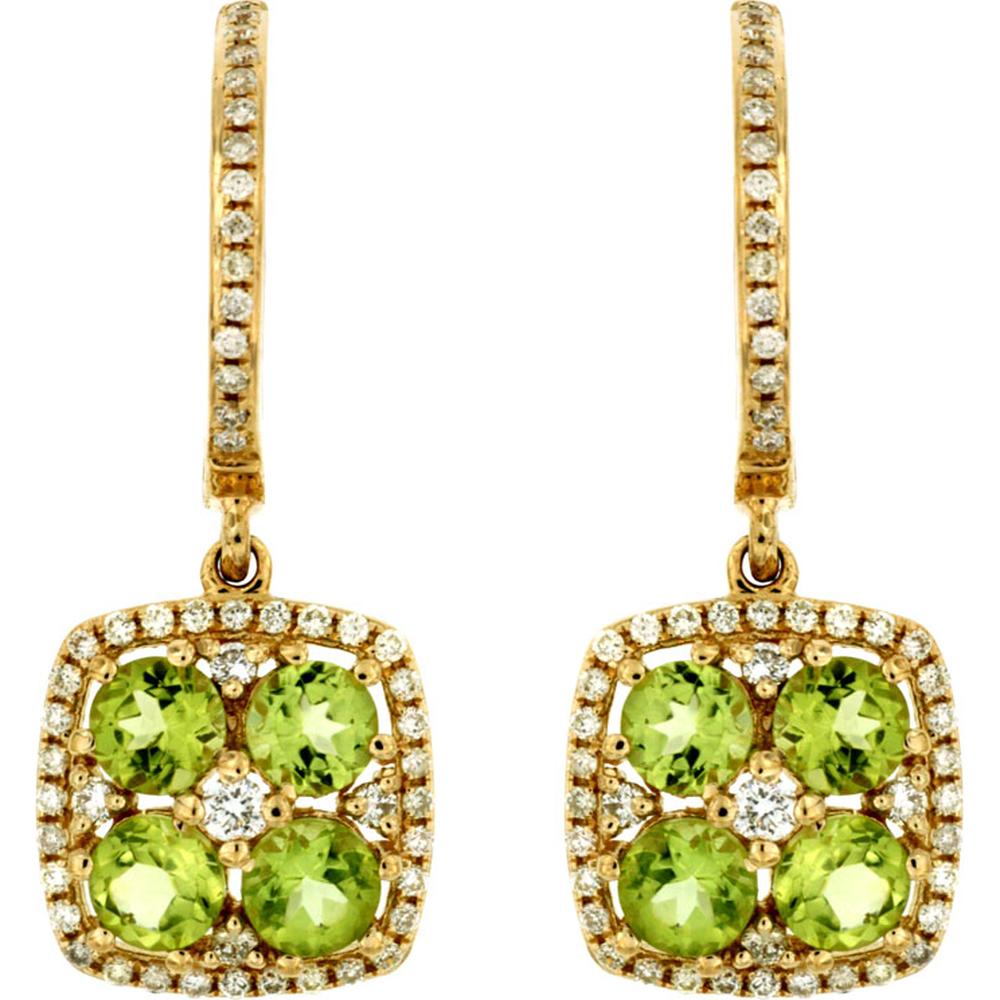 Royal 14K Yellow Gold Peridot & Diamond Earrings - Enchanting Elegance