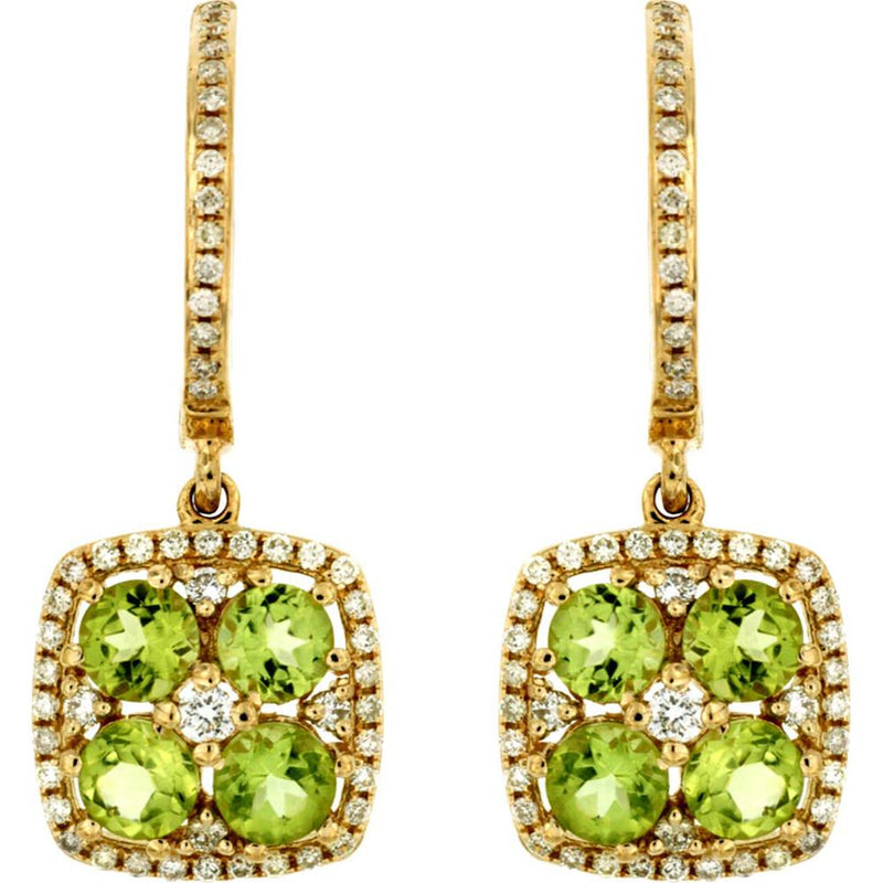 Royal 14K Yellow Gold Peridot & Diamond Earrings - Enchanting Elegance