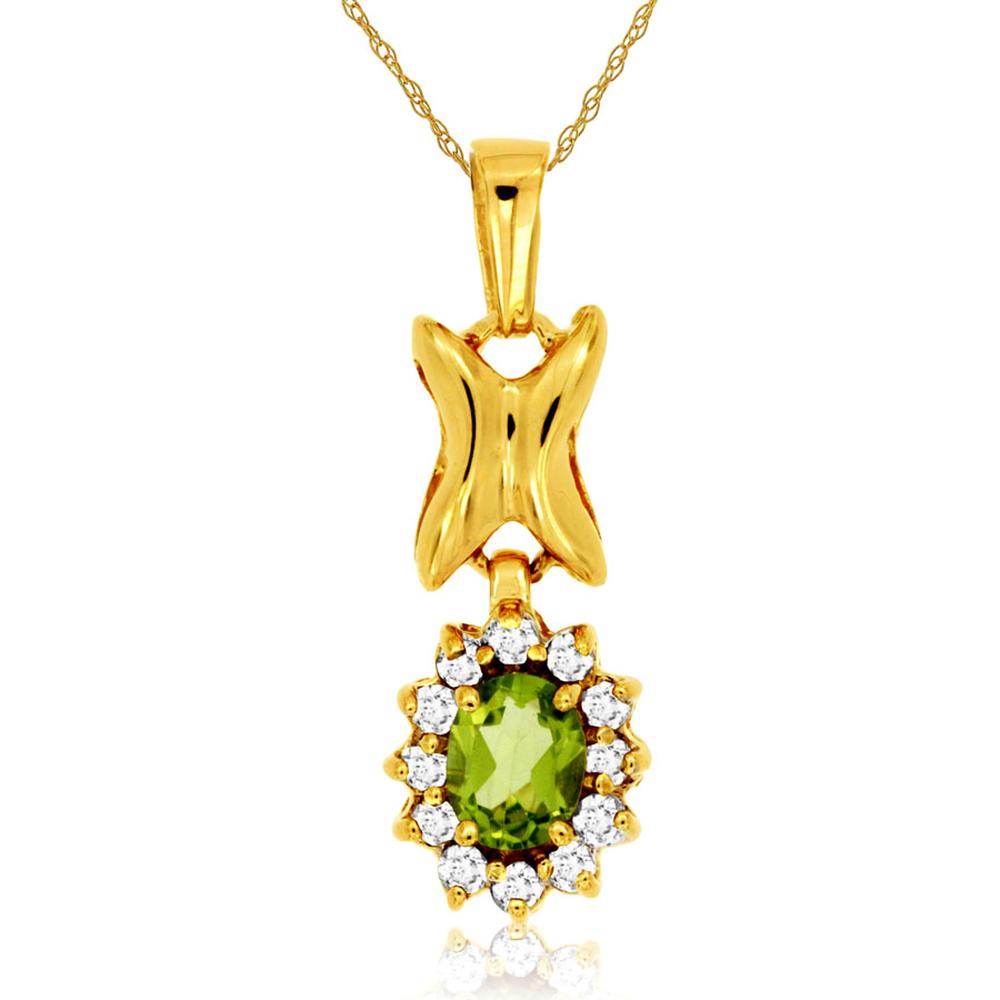 Royal 14K Yellow Gold Peridot and Diamond Halo Pendant - Natural Elegance