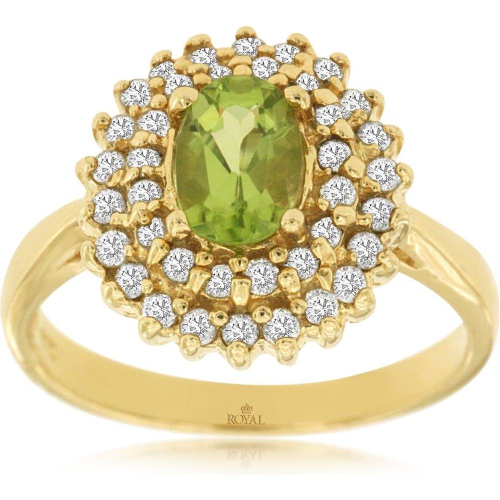 Royal 14K Yellow Gold Peridot and Diamond Oval Ring - 1.37 Carat Total Gem Weight