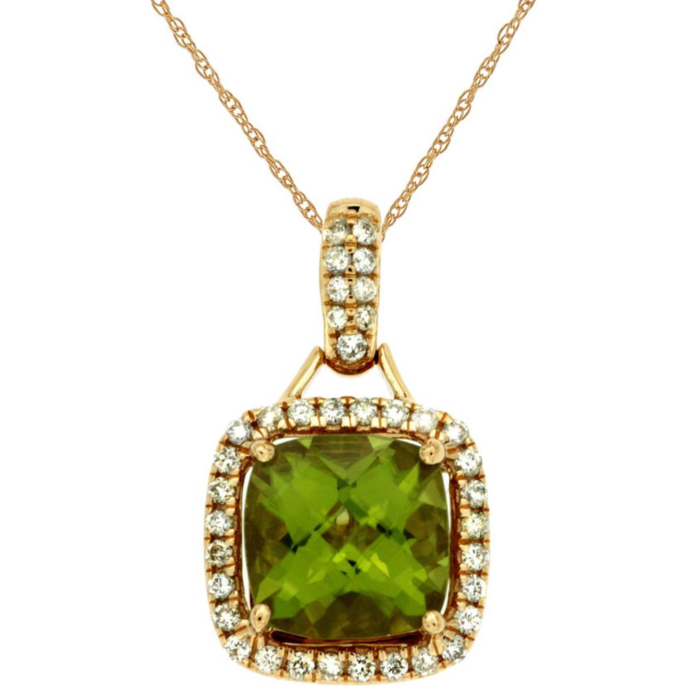 Royal 14K Yellow Gold Peridot & Diamond Pendant - 2.10 Carat Peridot, 0.24 Carat Diamonds