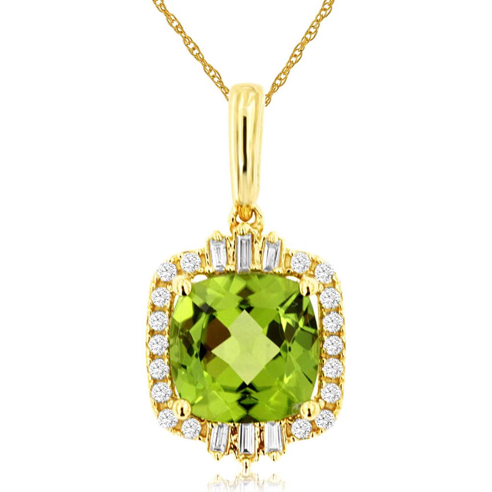 Royal 14K Yellow Gold Peridot & Diamond Pendant with 2.05 Carats Peridot and 0.18 Carats Total Diamond Weight