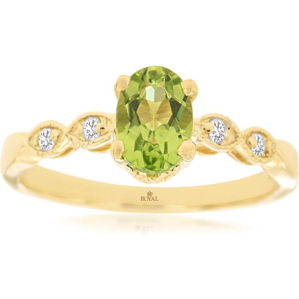 Royal 14K Yellow Gold Peridot & Diamond Ring - 0.85 Carats Peridot, 0.08 Carats Diamonds