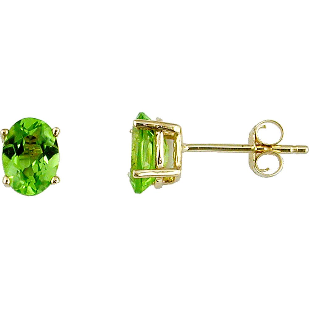 Royal 14K Yellow Gold Peridot Stud Earrings with Oval Cut Stones - 1.80 Carat Total Gem Weight