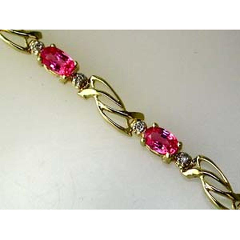 Royal 14K Yellow Gold Pink Sapphire and Diamond Bracelet - 3.20 Carat Oval Pink Sapphire