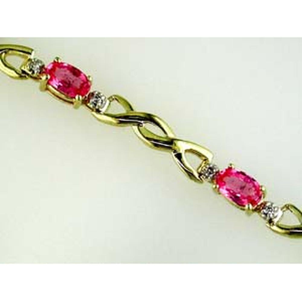 Royal 14K Yellow Gold Pink Sapphire and Diamond Bracelet - Exquisite Elegance