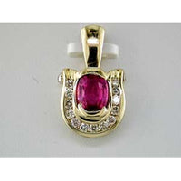 Royal 14K Yellow Gold Pink Sapphire & Diamond Halo Pendant - 0.33 Carat Pink Sapphire, 1.40 Carat Total Diamond Weight