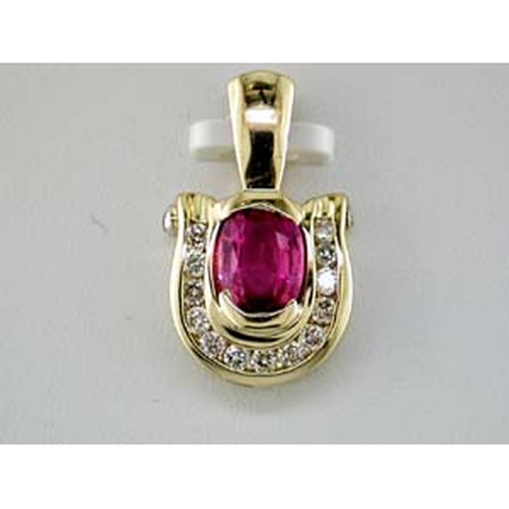 Royal 14K Yellow Gold Pink Sapphire & Diamond Halo Pendant - 0.33 Carat Pink Sapphire, 1.40 Carat Total Diamond Weight
